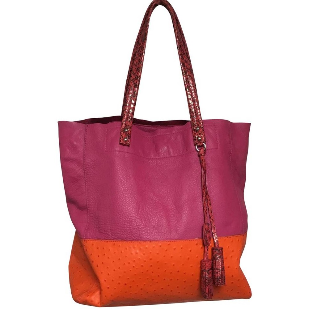 Rafe Embossed Croc Orange and Pink Leather Tote